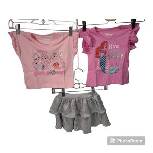Disney Girl's 3-Piece Short Sleeve Flutter & Ruffled Skirt Set Princess 4T